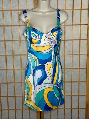 Forever 21 Teal, Blue & Yellow Retro Stripe Mini Dress